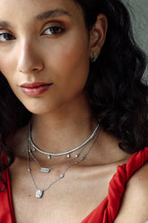 Silver Baguette Necklace, White Rhodium, Premium Cubic Zirconia  + Give Hope Gift
